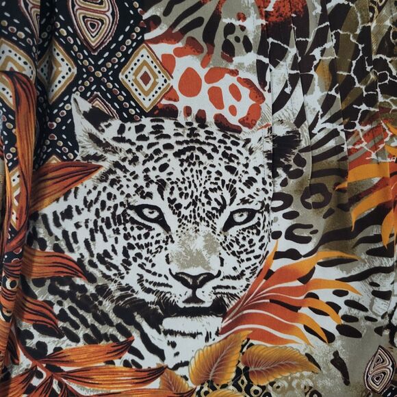 COCOMO Novelty Leopard Cat Tribal Short Sleeve Stretch Top Mob Wife SIZE 1X - Picture 4 of 9